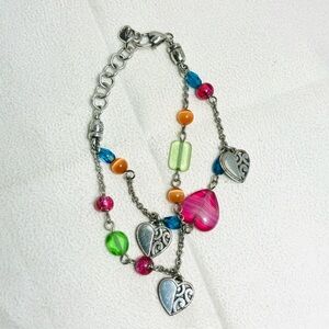Brighton Deco Bright Bracelet Colorful Beaded Silver Plated 8" Adjustable